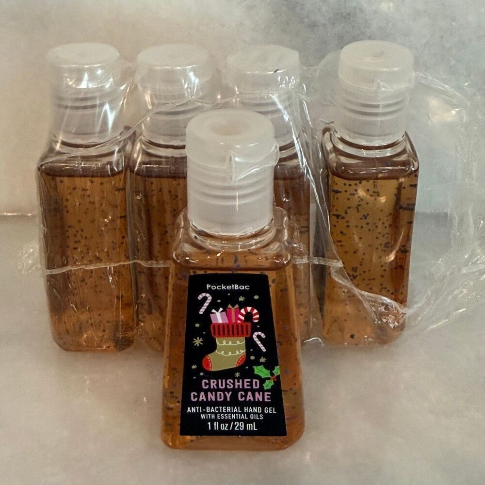 New Set of 5 Bath & Body Works PocketBac Crushed Candy Cane Hand Gel Sanitizer